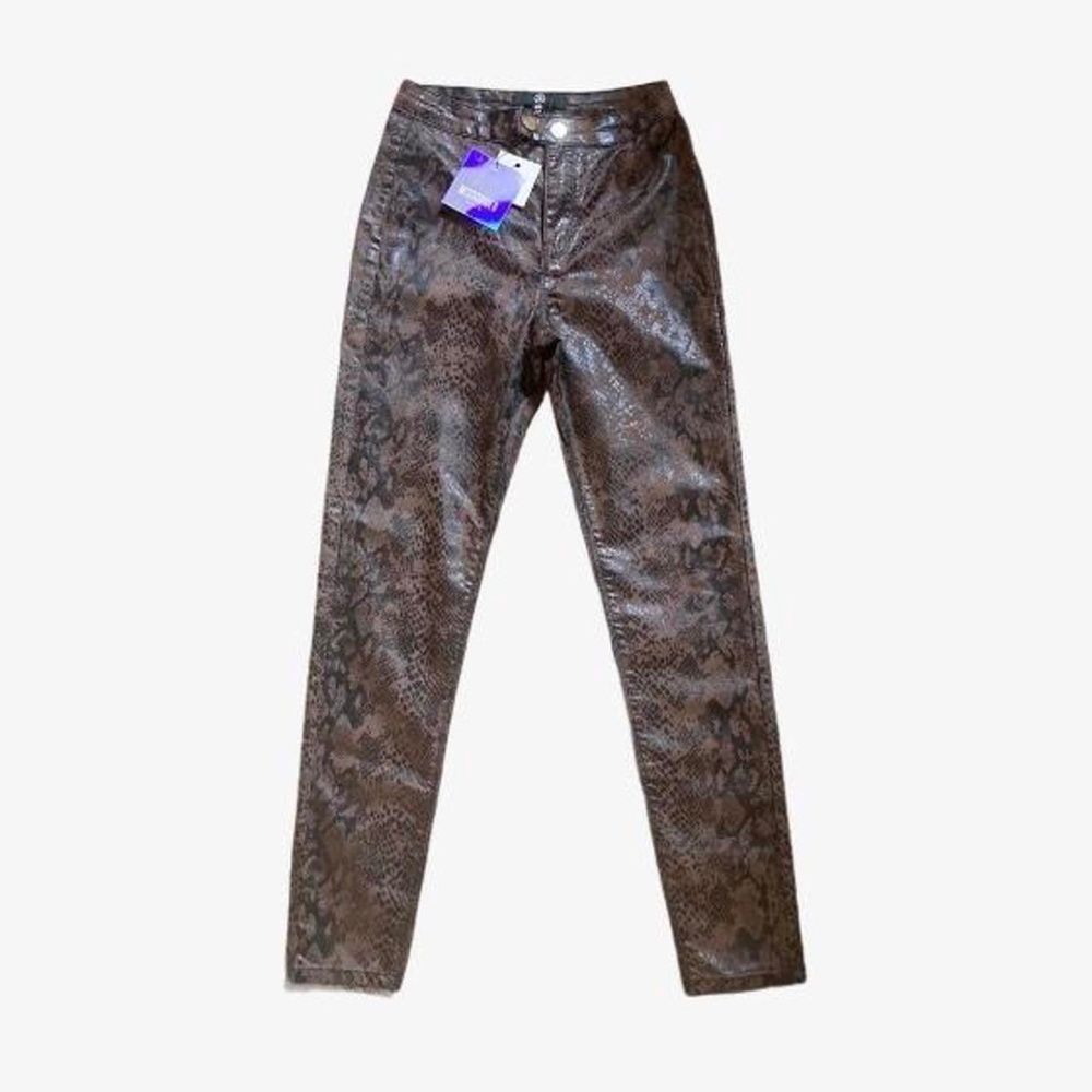 BNWT Missguided Brown Croc Coated Skinny Double Popper Jeans